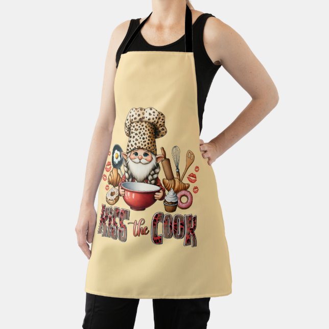 Chef Gnome Leopard Print Kiss The Cook Apron (Insitu)