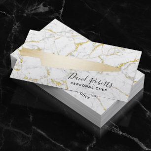 Chef Gold Knife Catering Modern White Marble Business Card