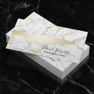 Chef Gold Knife Catering Modern White Marble Business Card