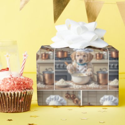 Chef Golden Retriever Puppy Baking Wrapping Paper