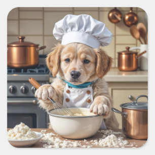 Chef Golden Retriever Puppy Square Sticker