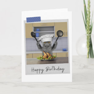Chef Grey Cat Funny Birthday Card