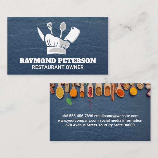 Chef Hat and Kitchen Tools | Cooking Spices Business Card (Front/Back)