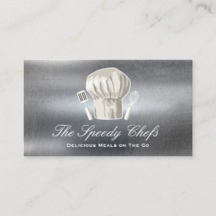 Chef Hat and Kitchen Tools Metallic Business Card