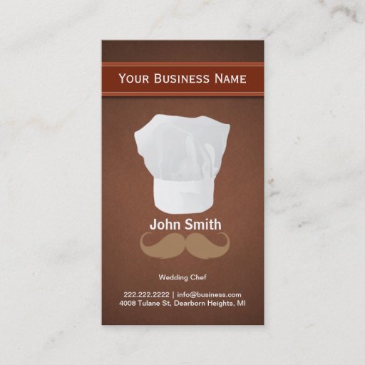 Customizable Chef hat and mustache Brown business card