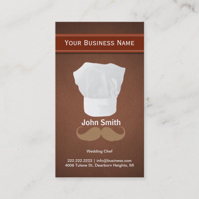 Chef hat and mustache Brown business card (Front)