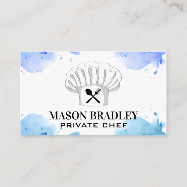 Chef Hat and Silverware | Watercolor Business Card (Front)