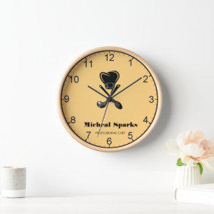 Chef hat and spoons silhouette beige clock