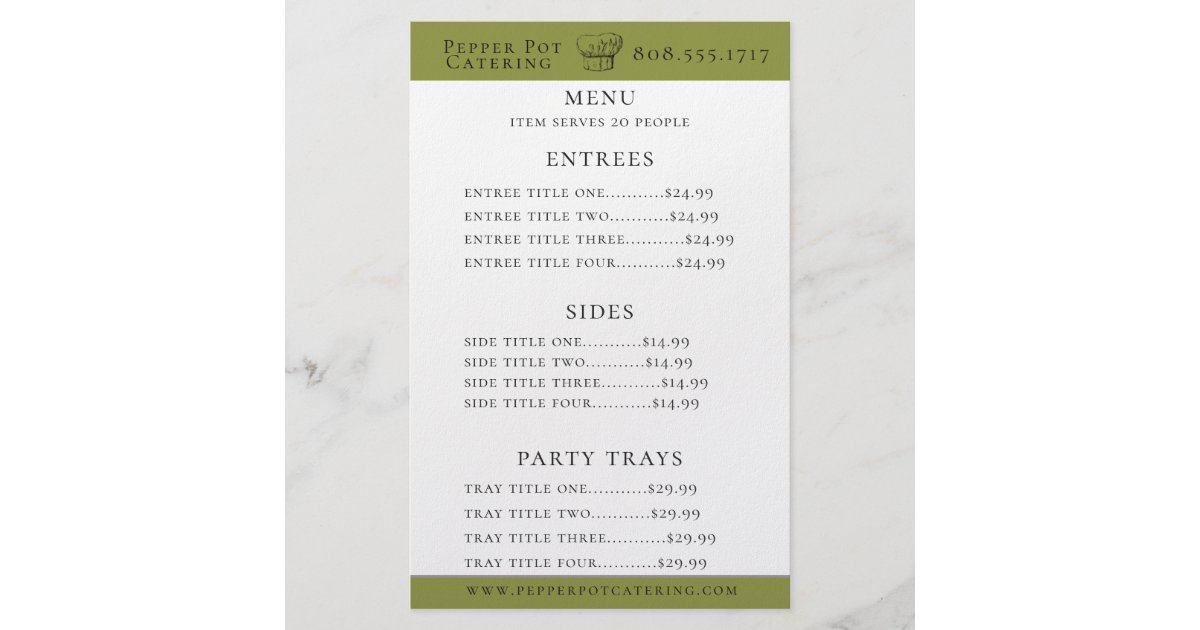 Chef Hat Catering Menu Flyer Zazzle
