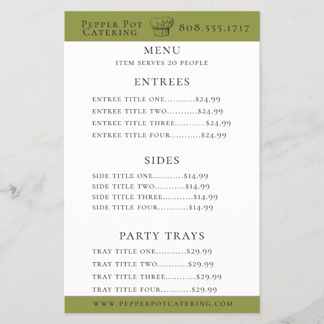 Chef Hat Catering Menu Flyer (Front)