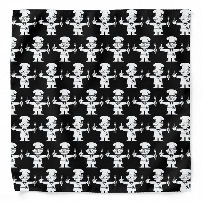 Chef Hat Cook Restaurant Catering Black White Bandana (Front)