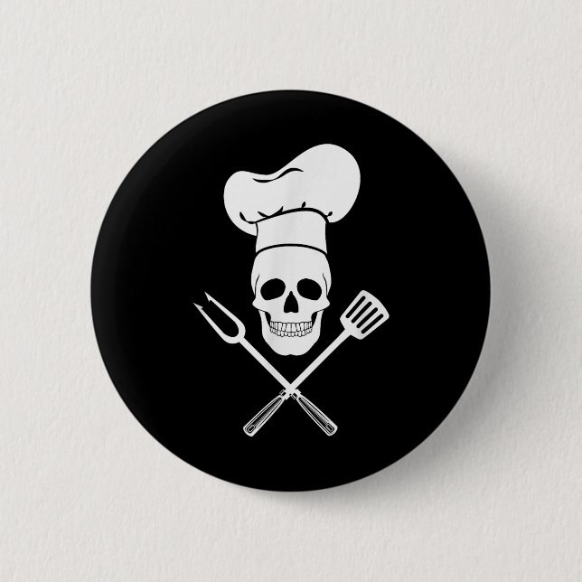 Chef Hat Cook Skull Kitchen Bbq Barbecue Tools  Button (Front)