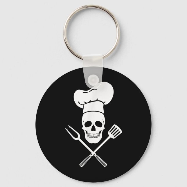 Chef Hat Cook Skull Kitchen Bbq Barbecue Tools  Keychain (Front)