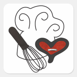 Chef hat cooking love square sticker