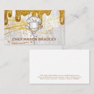 Chef Hat Gold Splatter Gold Glitter Drip Business Card