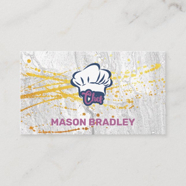Chef Hat | Gold Splatter | Slate Business Card (Front)
