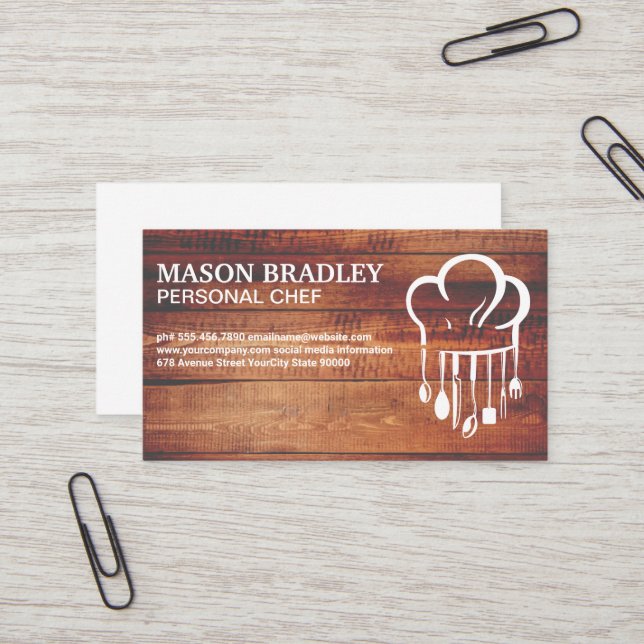 Chef Hat Kitchen Utensils Logo | Culinary Business Card (Front/Back In Situ)
