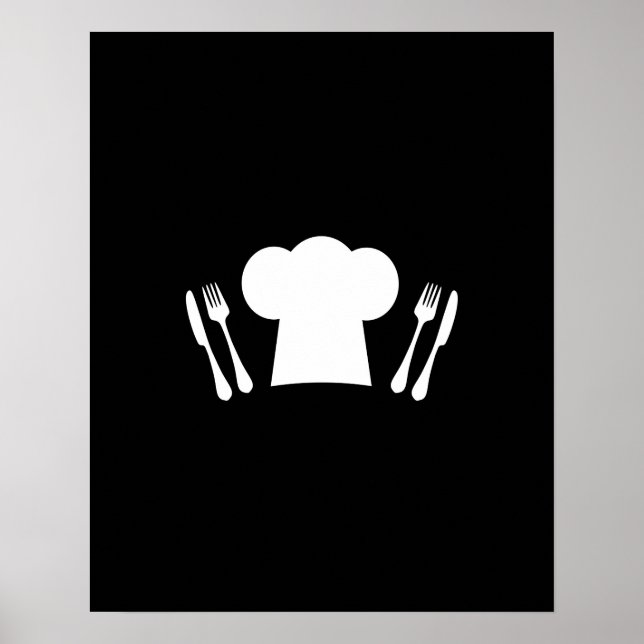 Chef Hat Knife and Fork Kitchen or Restaurant Poster (Front)