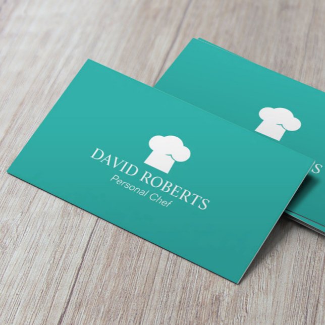Chef Hat Logo Bakery Catering Modern Turquoise Business Card (Creator Uploaded)