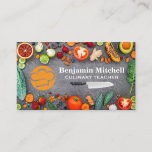 Chef Hat Logo   Knife Vegetables Business Card