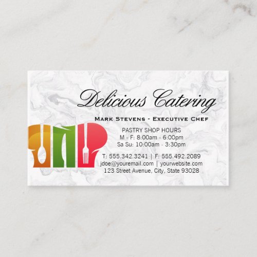Chef Hat Logo  Marble Background Business Card