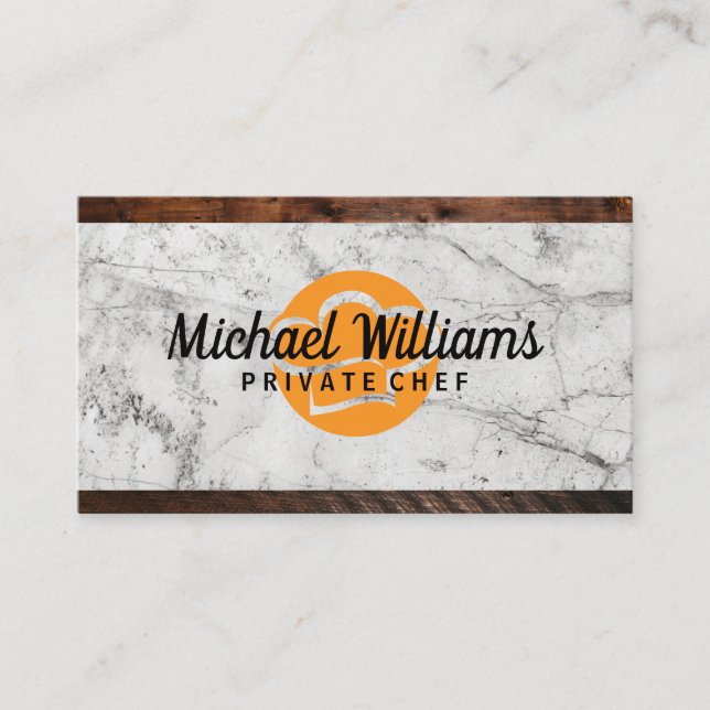 Chef Hat Logo | Marble Wood Business Card (Front)