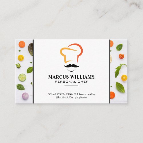 Chef Hat Logo  Vegetable Pattern Business Card