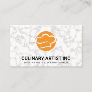Chef Hat Orange Marble Background Business Card