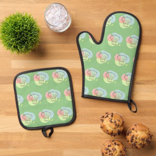 Chef Hat Oven Mitt  Pot Holder Set