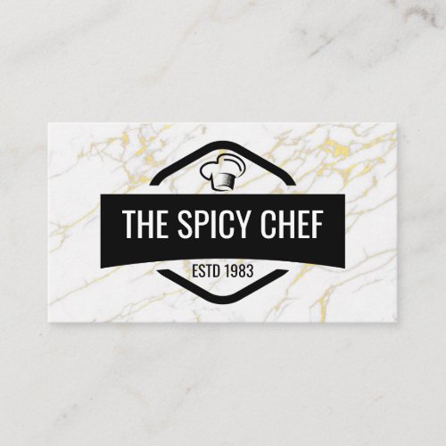 Chef Hat  Restaurant Logo  Marble Gold Business Card