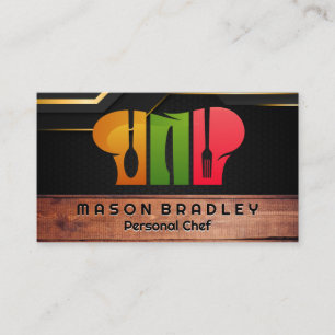 Chef Hat Restaurant Logo Wood Business Card