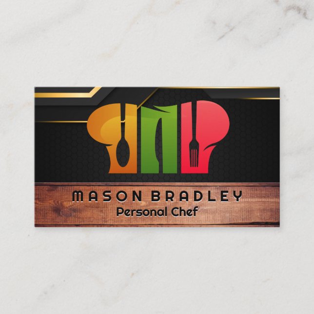Chef Hat Restaurant Logo | Wood Business Card (Front)