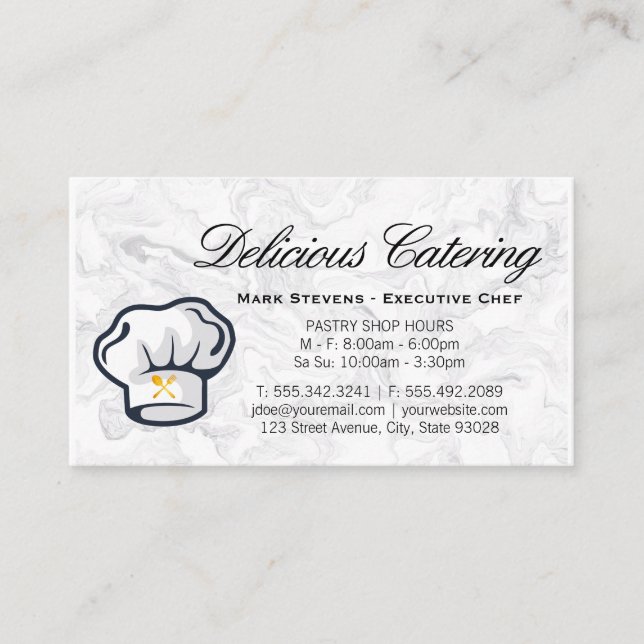 Chef Hat | Silverware | Marble Background Business Card (Front)