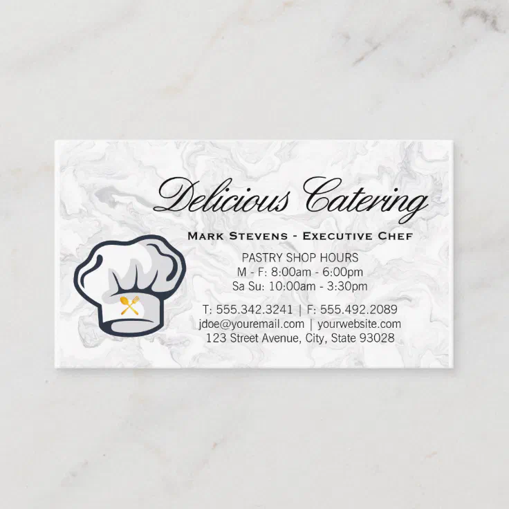 Chef Hat | Silverware | Marble Background Business Card | Zazzle