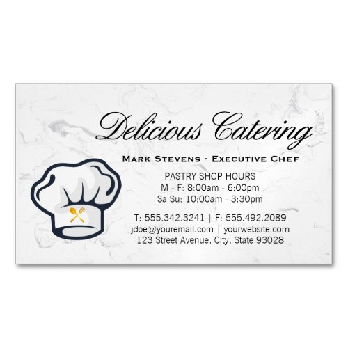 Chef Hat  Silverware  Marble Background Business Card Magnet