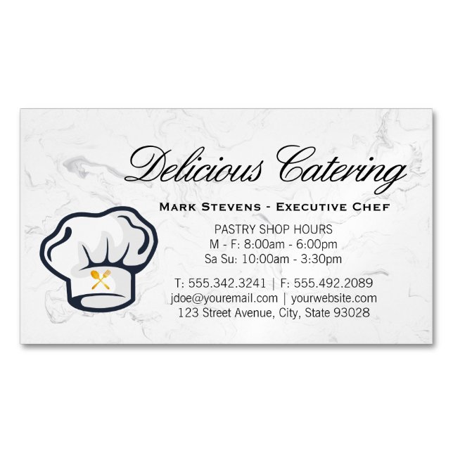 Chef Hat | Silverware | Marble Background Business Card Magnet (Front)