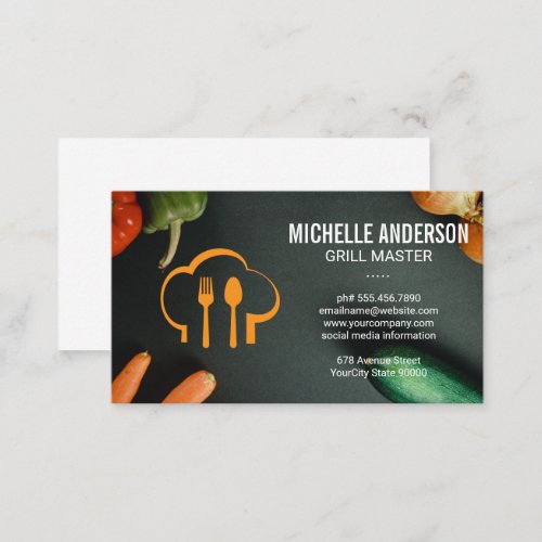 Chef Hat  Spoon and Fork Logo Business Card