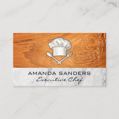 Chef Hat Spoon Fork  Wood Marble Business Card