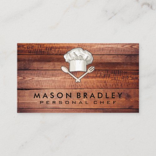 Chef Hat Utensils  Wood Business Card