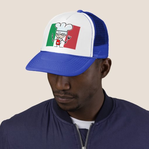 Chef hat with italian flag and cool cartoon | Zazzle