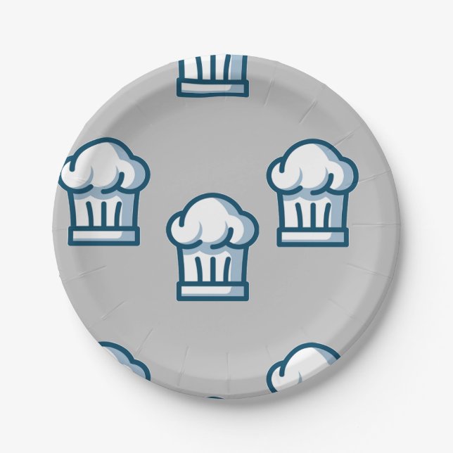chef hats on grey paper plates (Front)