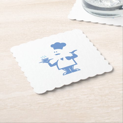 Chef holding a bowl of soup paper coaster