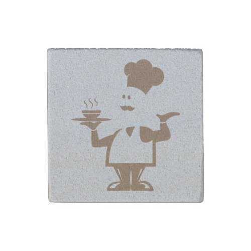 Chef holding a bowl of soup stone magnet