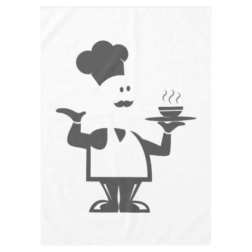 Chef holding a bowl of soup tablecloth