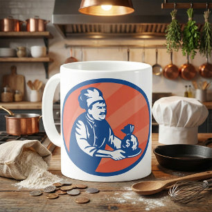 Chef Holding Money Bag Restaurant Finance Coffee Mug
