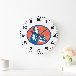 Chef Holding Money Bag Restaurant Finance Large Clock
