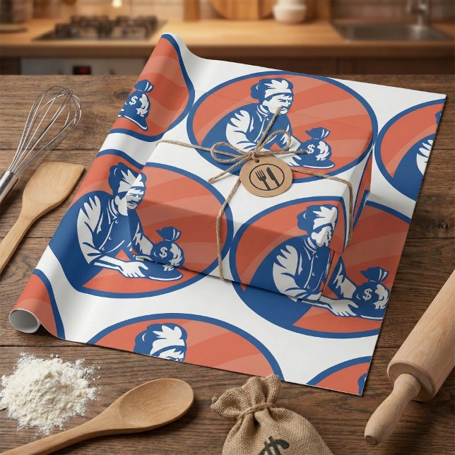 Chef Holding Money Bag Restaurant Finance  Wrapping Paper (Creator Uploaded)