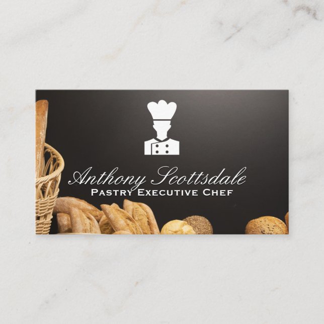 Chef Icon | Baked Bread Background Business Card (Front)