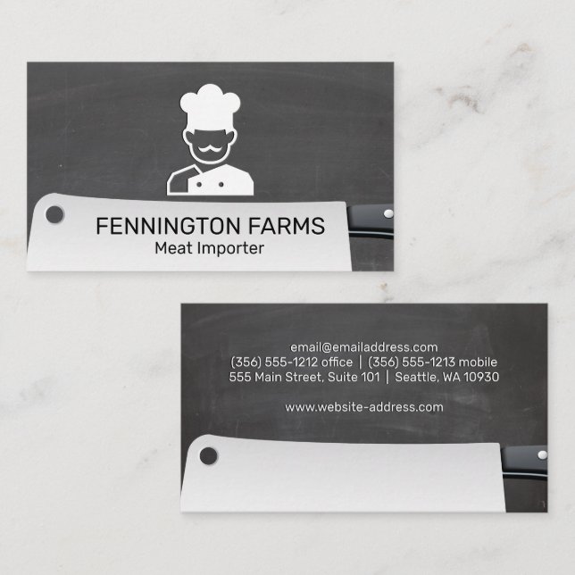 Chef Icon Cleaver Knife | Chalkboard Background Business Card (Front/Back)