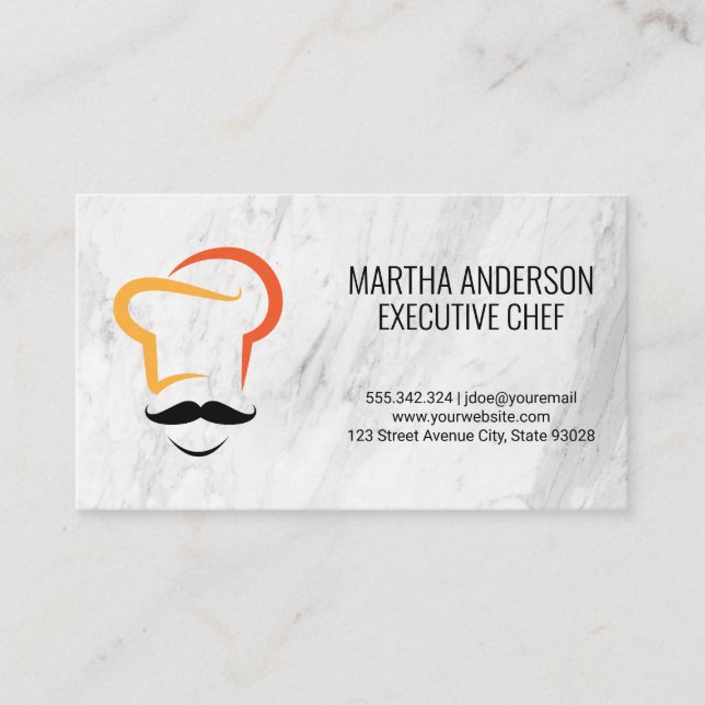 Chef Icon | White Marble Business Card (Front)